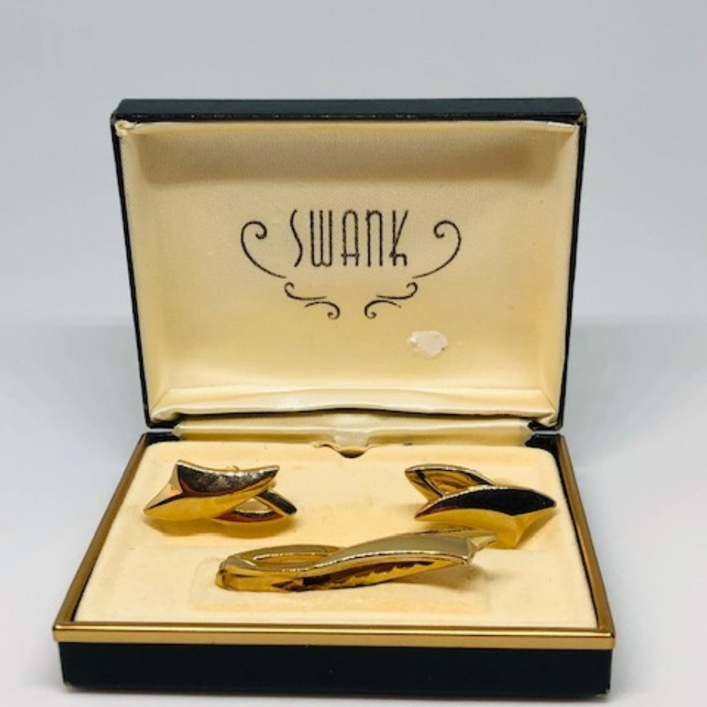 Vintage Swank Gold Tone Cufflinks and Tie Clip